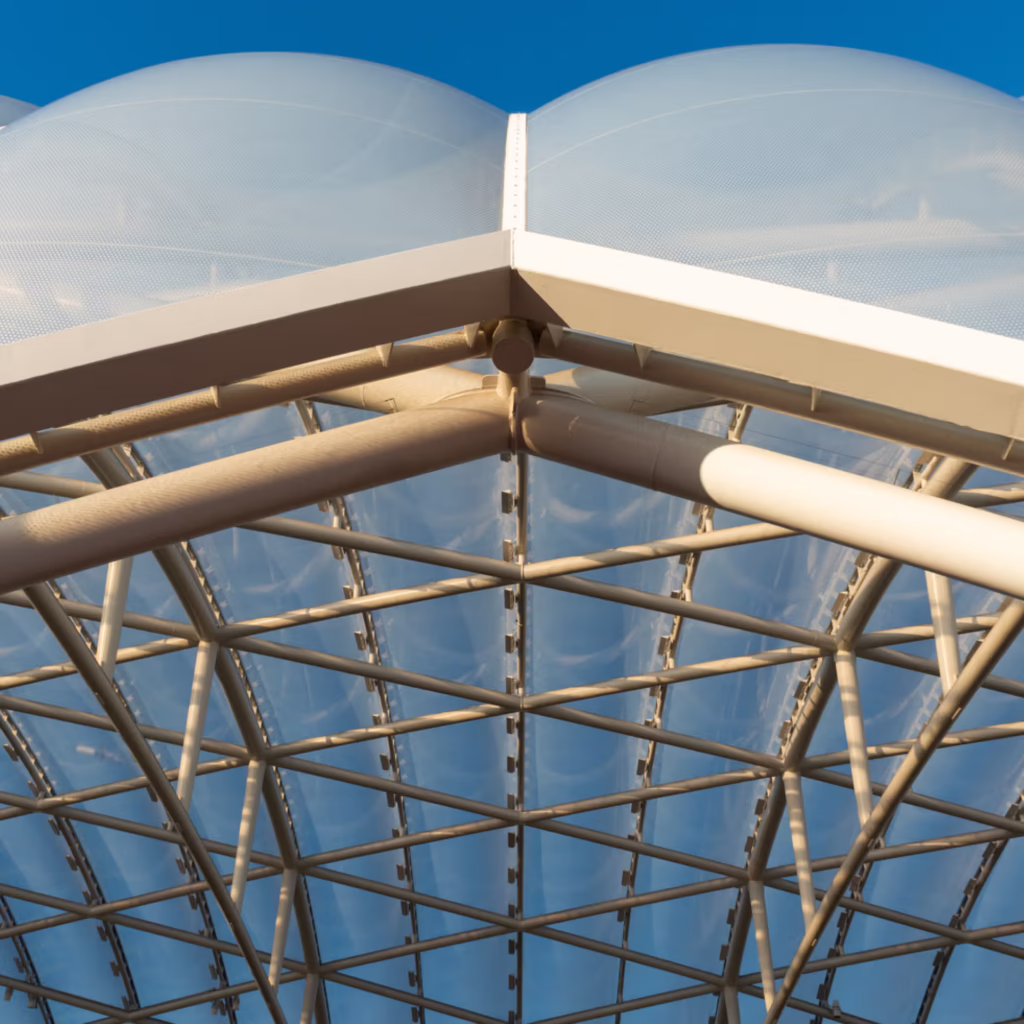 Daytime view of canopies at the ATLNext Central Passenger Terminal Complex in Atlanta, Georgia.